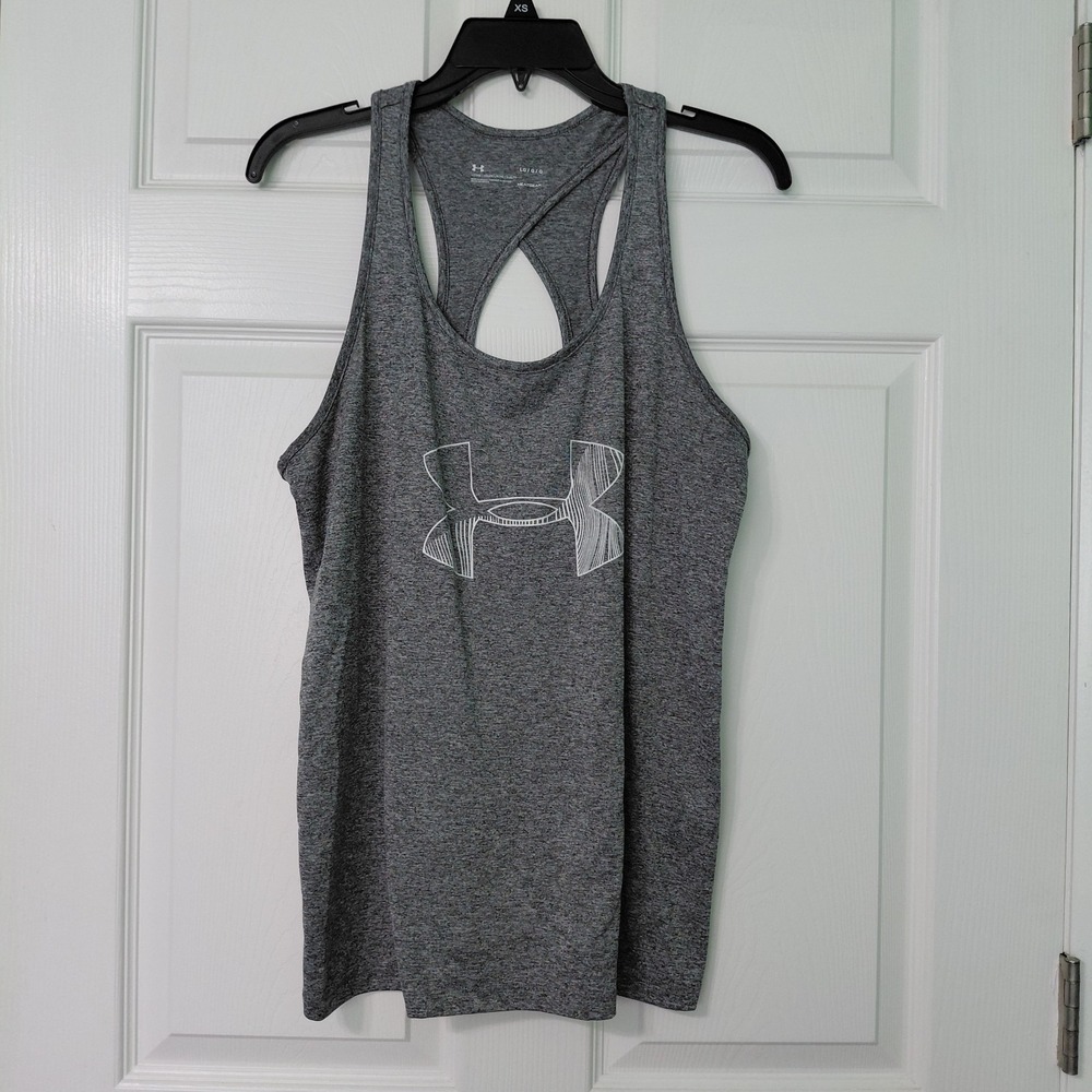 Under Armour Tank Top Racerback Keyhole Women Size LG Heather Gray Gym Workout